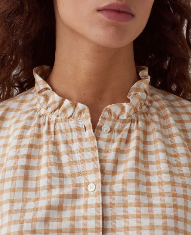 Blusa con cuello de volantes I310 check creme camel