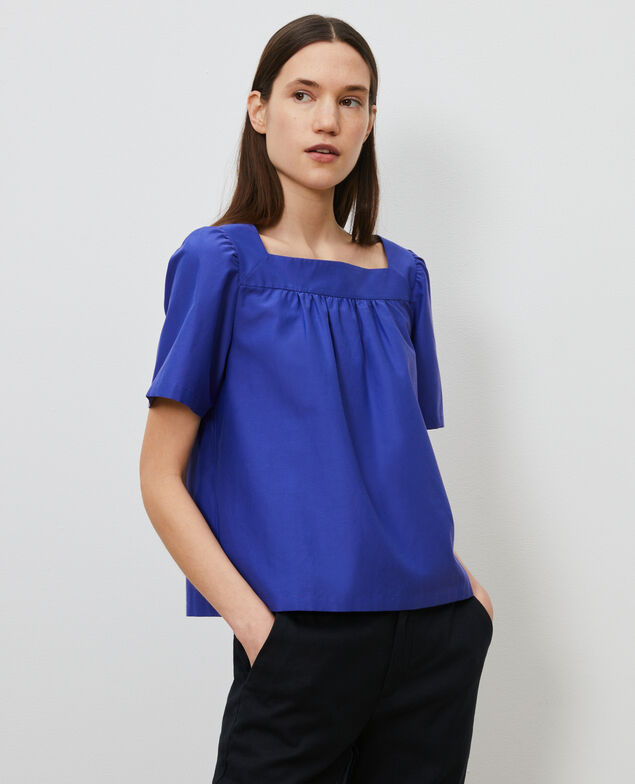 Top de seda y algodón Royal blue