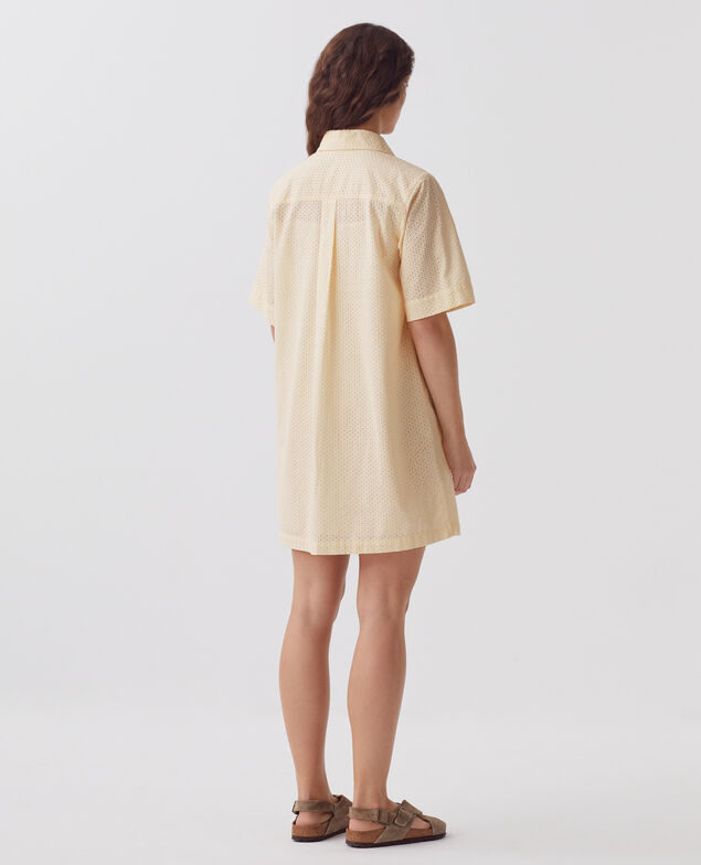 Vestido camisero corto bordado de algodón H013 gardenia