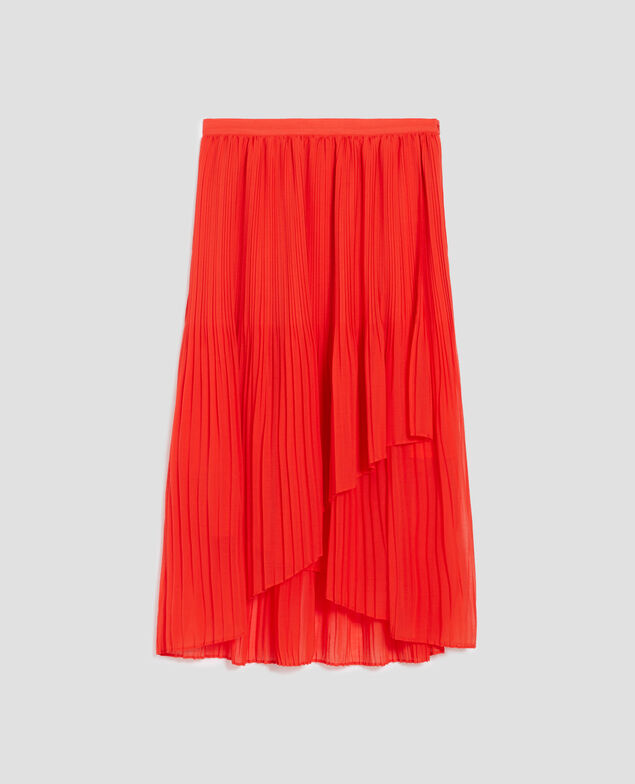 Falda midi plisada fluida I250 cherry tomato