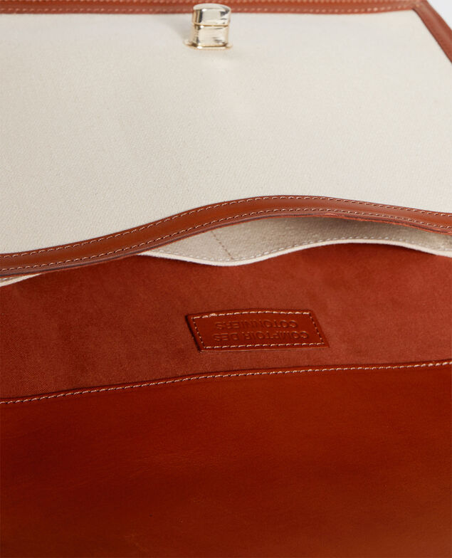 Bolso con solapa de tela y cuero Gardenia camel