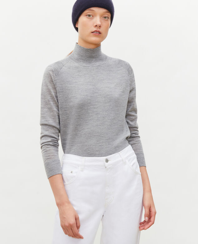 Jersey de lana merino con cuello subido Light grey melange