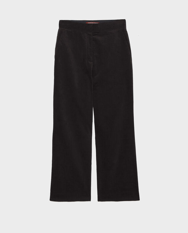 Pantalón campana de terciopelo con talle alto 7/8 Black beauty