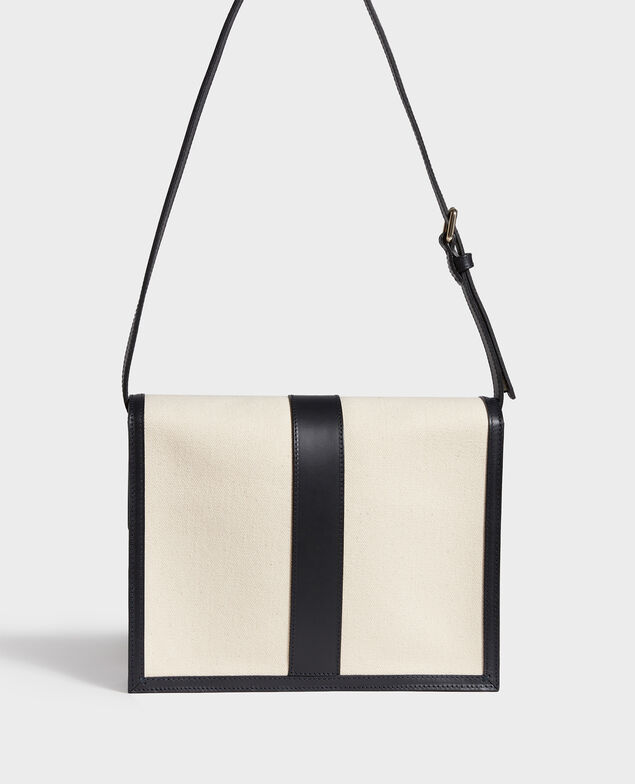 Bolso con solapa de tela y cuero Gardenia maritime blue