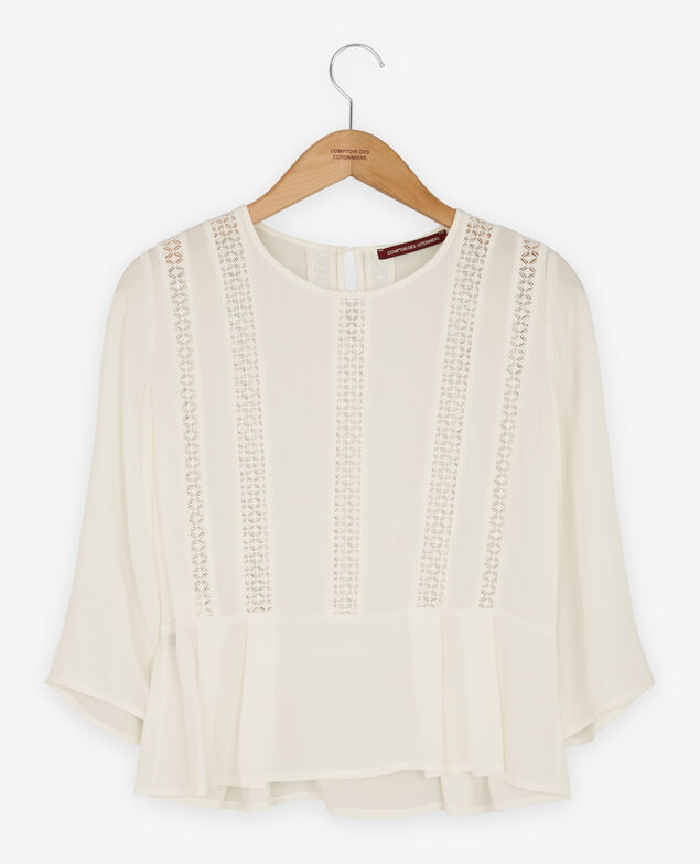 Blusa con péplum y encaje Off white