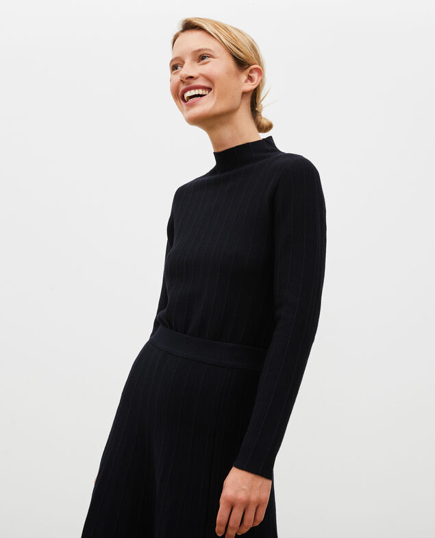 Jersey de lana merino con cuello subido Black nightsky jacquard