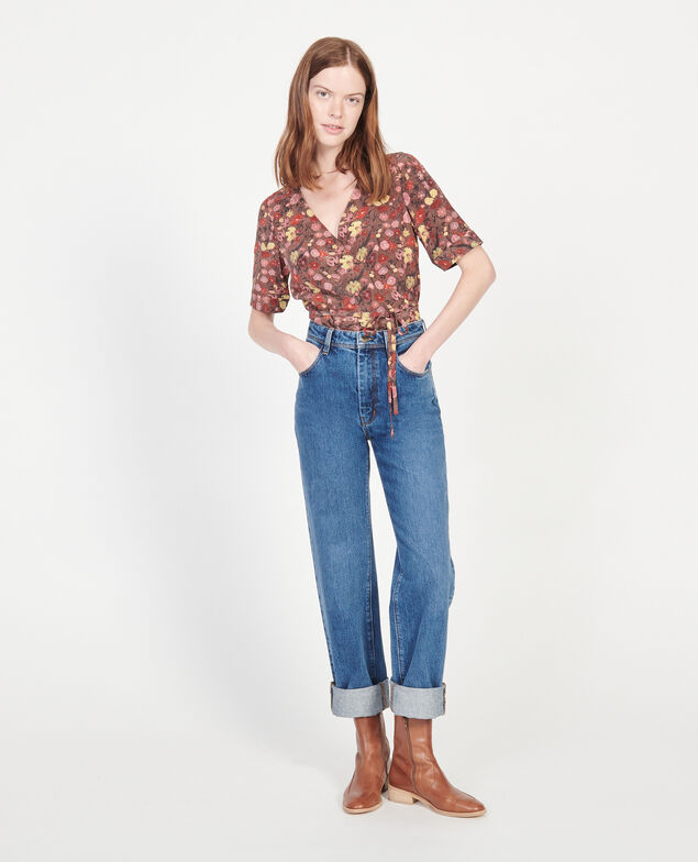  Blusa de seda motivo floral con escote cruzado Print eden tortoiseshell