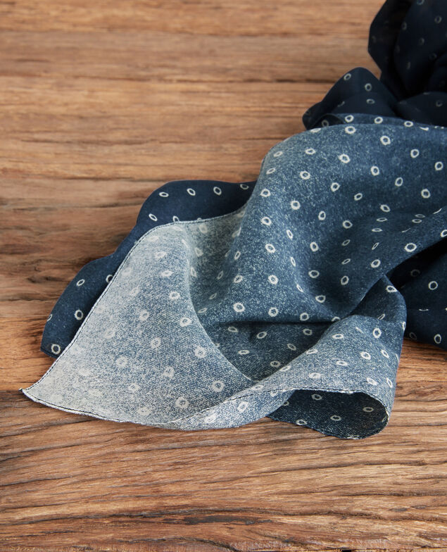 Fular estampado de algodón y seda Ring dots indigo