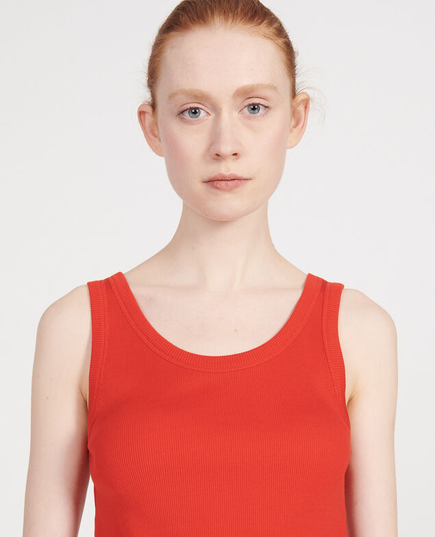 Camiseta de tirantes de algodón mercerizado con canalé Fiery red