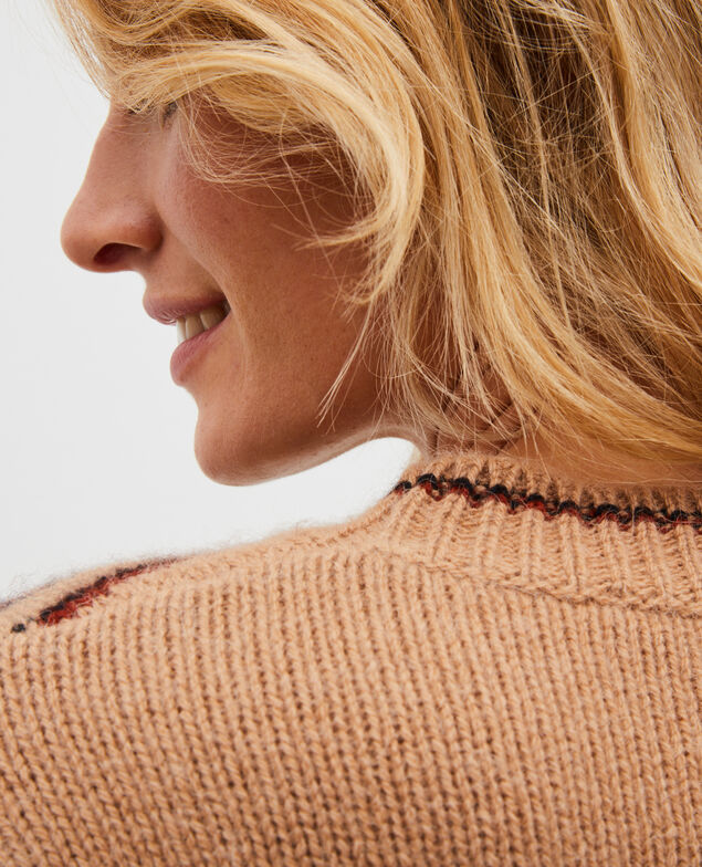 Jersey jacquard sin mangas de lana alpaca con cuello redondo Jacquard taupe black brandybrown