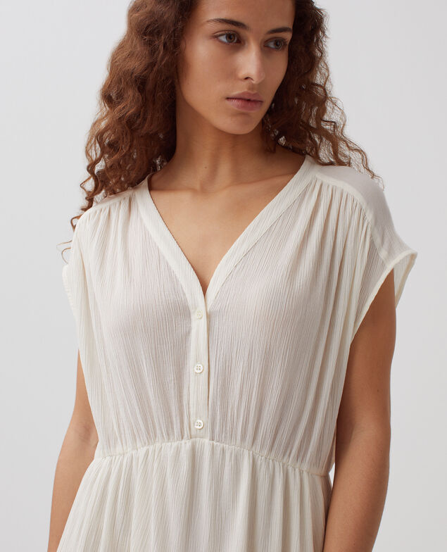 Vestido largo de algodón plisado H303 white swan