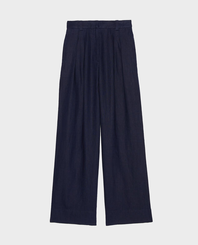 YVONNE - Pantalón de lino con talle alto Maritime blue