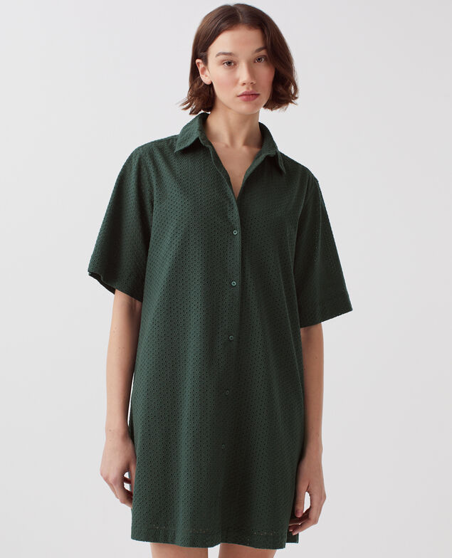 Vestido camisero corto bordado de algodón J590 spruce green