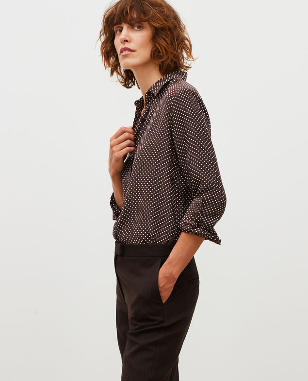  Camisa masculina de seda con manga larga Little pois coffee bean