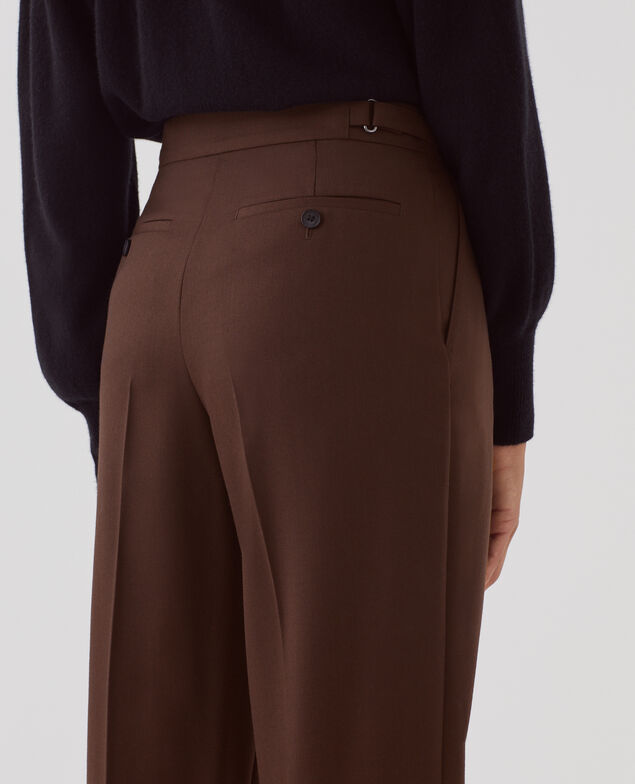 CAMILLE - Pantalón de lana con pinzas I390 coffee bean