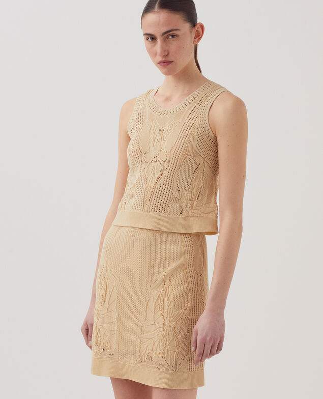 Falda corta de crochet con motivo floral J300 natural