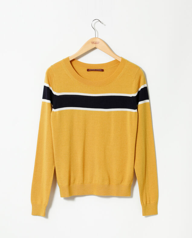 Cárdigan de lana merino Golden spice/peacoat/off white