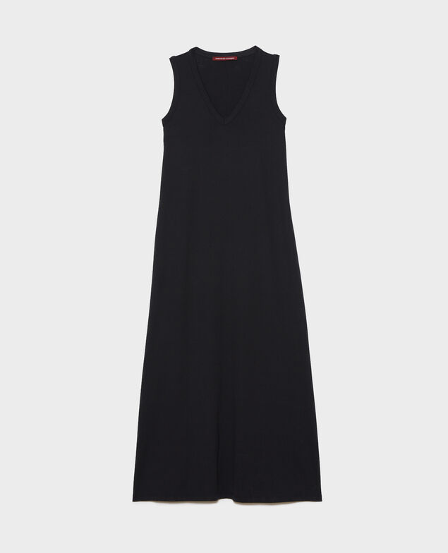 Vestido largo de algodón con cuello de pico Black beauty