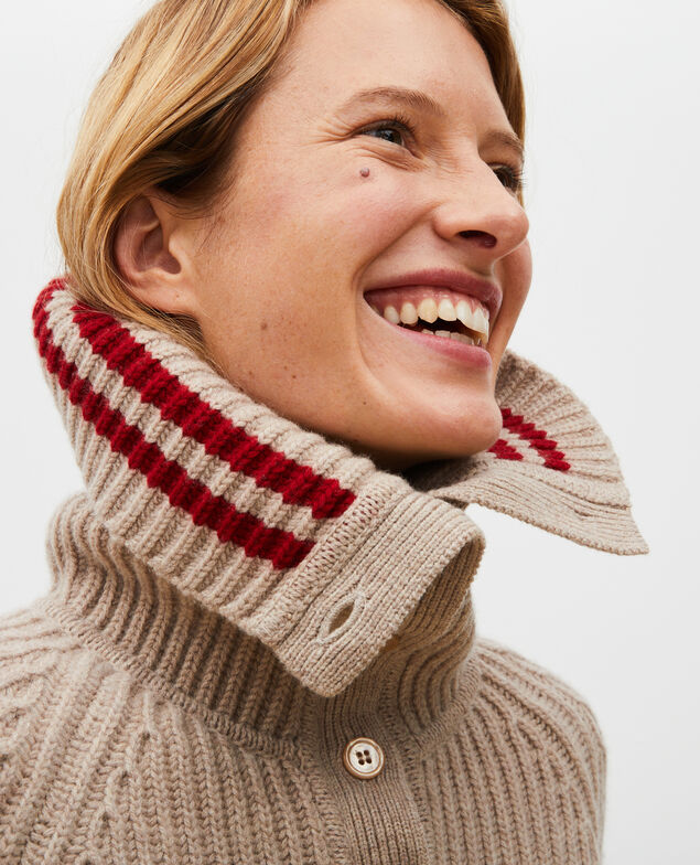Jersey ancho cuello alto con cremallera de lana Latte