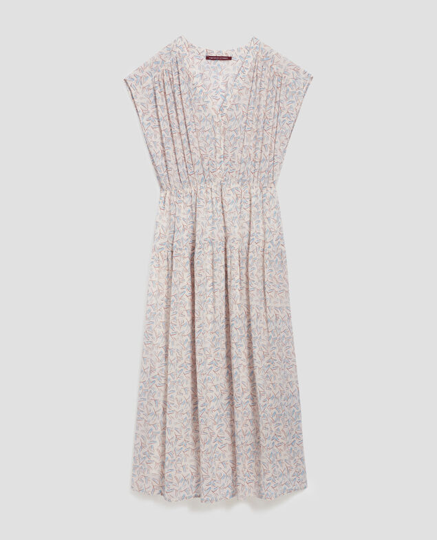 Vestido largo de algodón plisado H613 fleurette blue