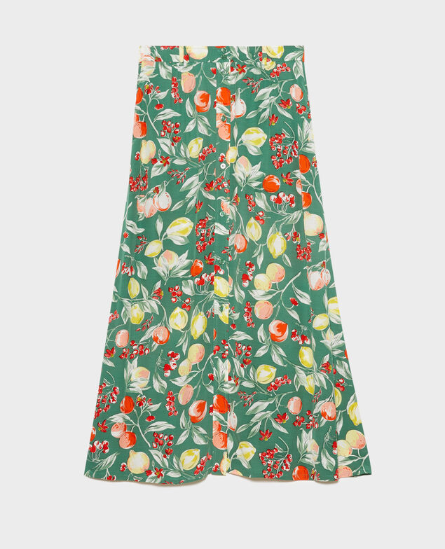 FRANCINE - Falda midi fluida 103 print green