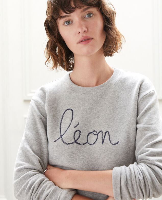 Sudadera con bordado Léon Gris