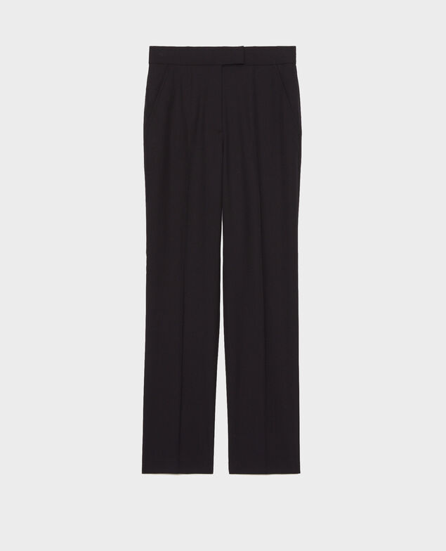 MARCELLE - Pantalón recto de lana estilo masculino Black beauty