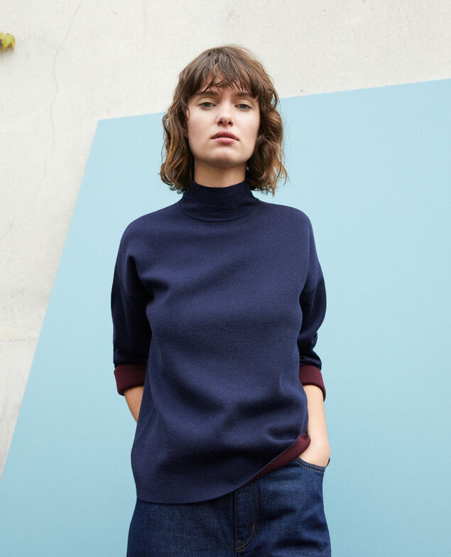 Jersey de doble cara de lana merino Azul