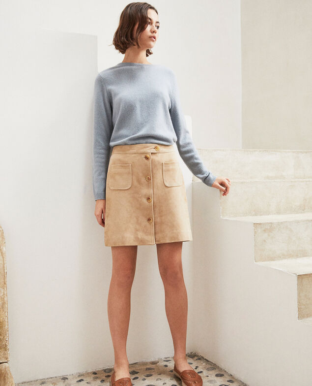Falda corta de ante Camel beige