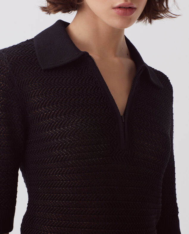Jersey cuello polo con cremallera de algodón H091 black beauty