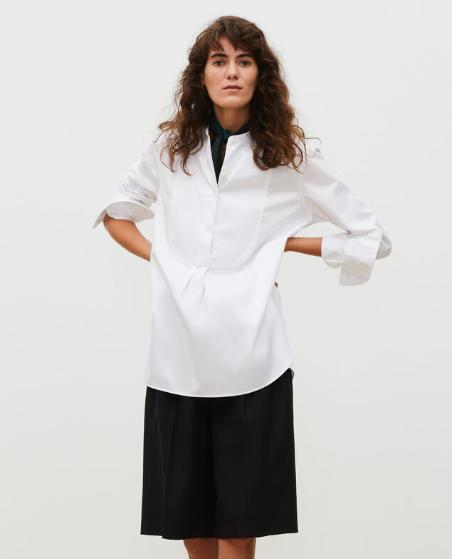  Camisa de algodón oversize con pechera Brilliant white
