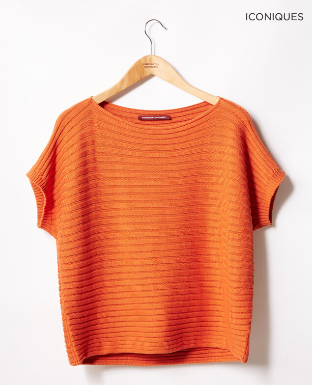 Jersey manga corta de punto canalé sin costuras. Tangerine