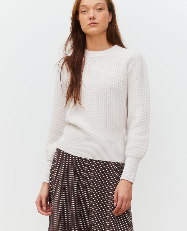 Jersey de lana con cuello redondo, trenzas y espigas Jet stream