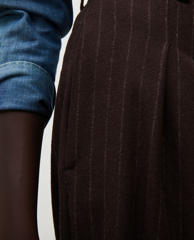 YVONNE - Pantalón ancho talle alto de lana Stripe coffee bean