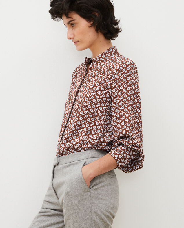  Blusa con manga larga y estampado floral Print fleurettes tortoise shell