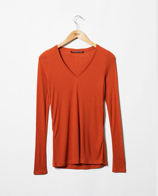 Camiseta cuello de pico con cachemir Umber