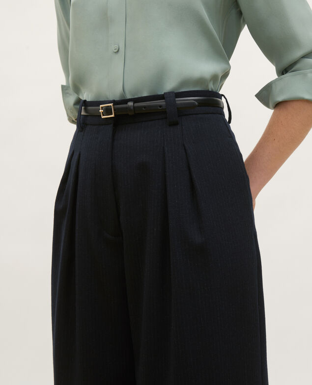 YVONNE - Pantalón ancho de lana con talle alto Night sky