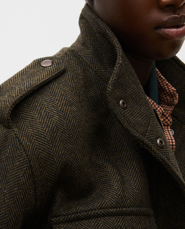 Cazadora aviador de tweed de lana con espigas Military green