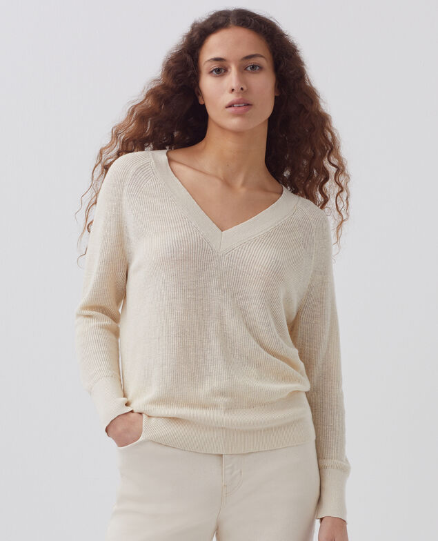 Jersey de lino con cuello de pico H303 white swan