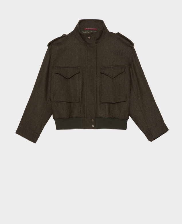 Cazadora aviador de tweed de lana con espigas Military green