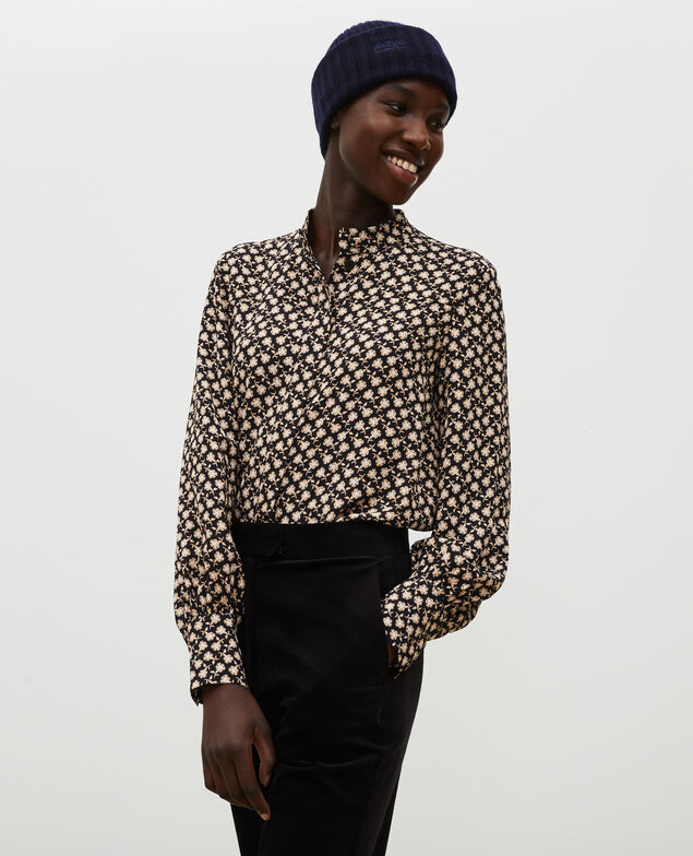  Blusa con manga larga y estampado floral Print fleurettes black latte
