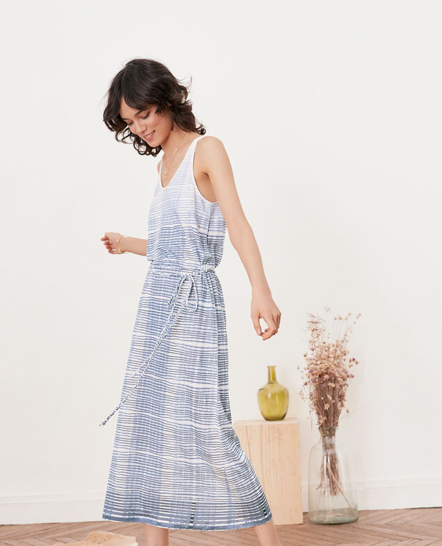 Vestido de lino de longitud media Tie&dye washed blue