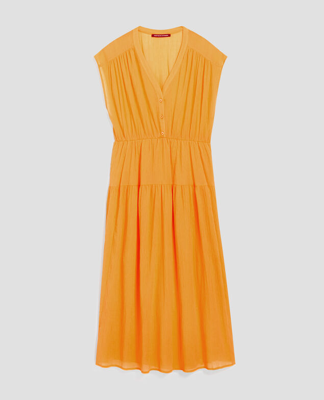 Vestido largo de algodón plisado H450 artisan's gold