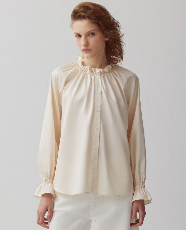Camisa con cuello de volantes I300 pearled ivory