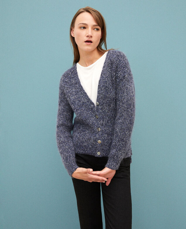 Cárdigan jaspeado de mohair Medieval blue/noir/off white