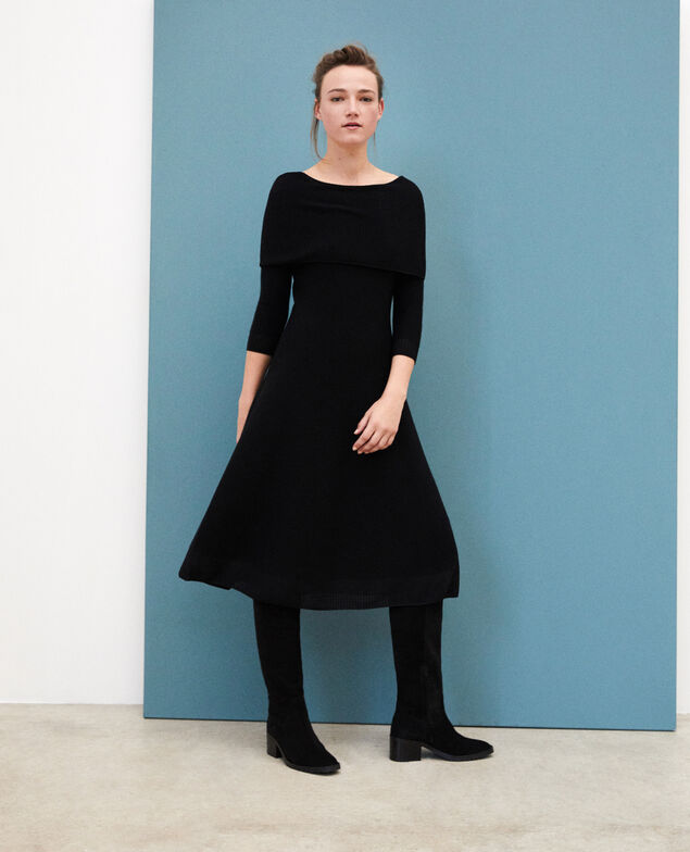 Vestido wholegarment con cuello ajustable Negro