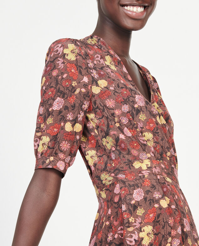  Vestido corto con escote cruzado de seda floral Print eden tortoiseshell