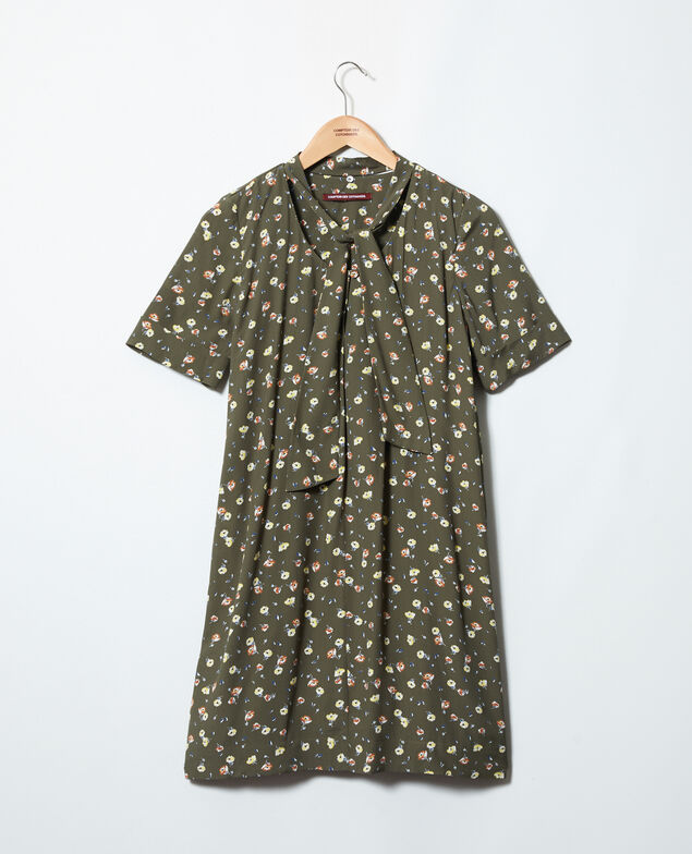 Vestido con lazo lavalière desmontable Coquelicot cheng olive