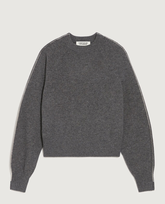Jersey con cuello redondo de cachemir K073 gray st ecru