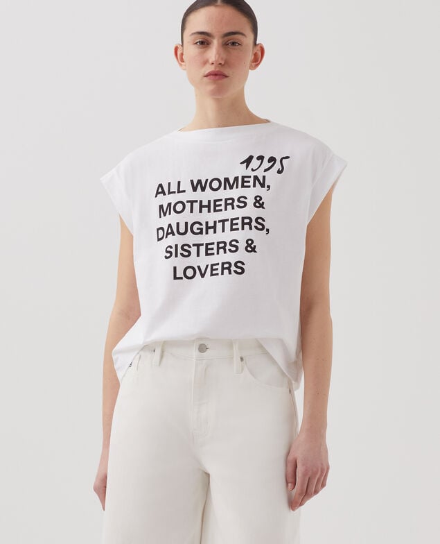 Camiseta corte caja de algodón J001 white base words